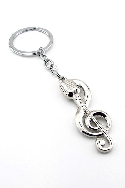 Solfera Metal Keychain for Soloist Singer Musician - Left Key and Microphone Kc147