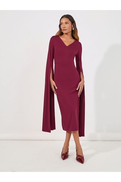 Styli Draped Slit Sleeves Sheath Midi Dress