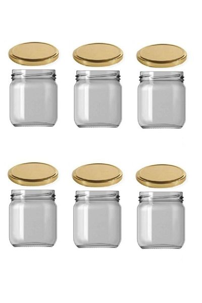 Milea 6 Pieces Glass Baby Food Carrying Storage Container Cupping Jar 210 Cc Gold with Lid