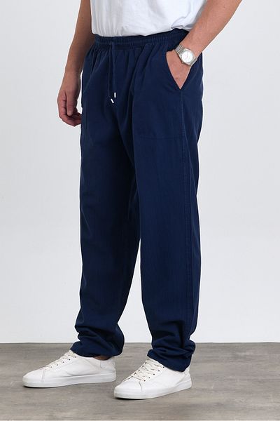 MAXIMILLIAN Men's Baggy Fit Dark Blue Linen Blended Trousers