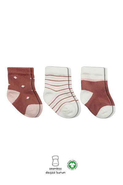 Bistyle Bistil Organic Seamless 3-Piece Polka Dot Girl Combed Cotton Socket Baby Socks 0-3 Months