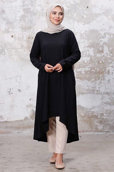 Bestenur Asymmetric Cut Tunic 1253 - Black