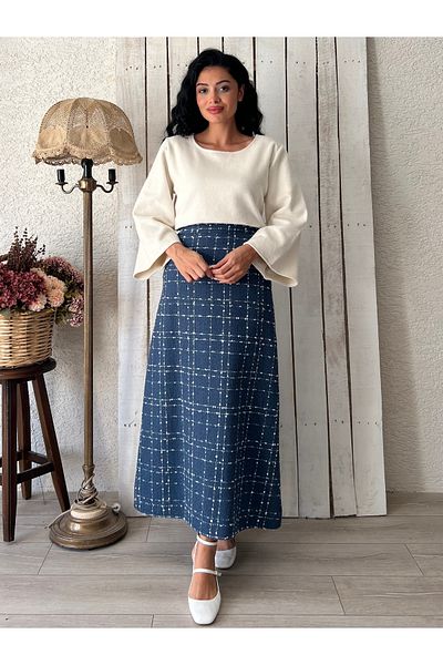 KÜÇÜĞÜM BUTİK Fusta lungă din tweed albastru indigo