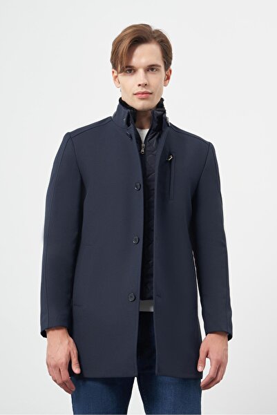 İmza Темно-синій Slim Fit Classic пальто - каше, хутряний комір, прямий розріз, повна підкладка 1005245102