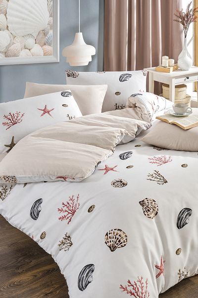 TABEA HOME Σειρά Soft Dreams - Σετ παπλωματοθήκης με διπλό βαμβακερό σχέδιο με ελαστικά σεντόνια