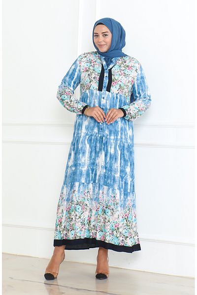 sefamerve Φόρεμα βισκόζης 5071-01 Model Large Size Indigo Print