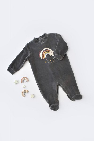 BabyCosy Salopeta Curcubeu cu maneca lunga si botosei  Antracit, BabyCosy, 3-6 luni