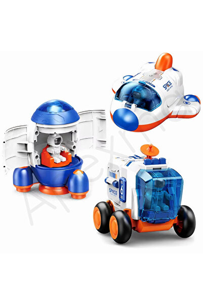 Apexma Oyuncak Sürtmeli Astronotlu 3'lü Uzay Araçları Seti - Uzay Arabası Uza...