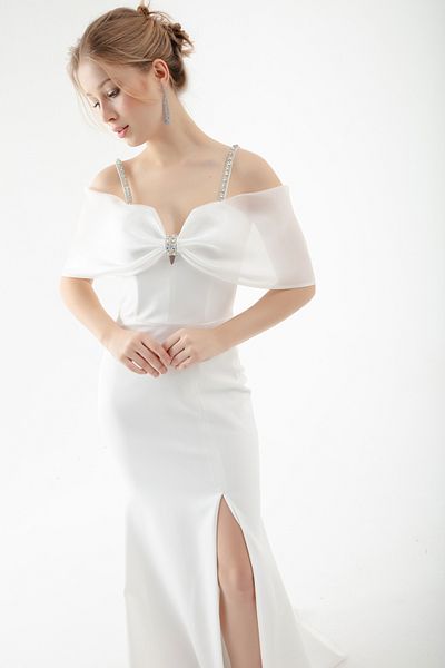 Lafaba Langes Abendkleid aus Netzstoff mit weißen Steinträgern für Damen