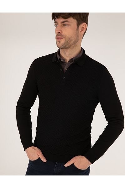Pierre Cardin Black Slim Fit Polo Neck Knitwear Sweater 50265441 -Vr046