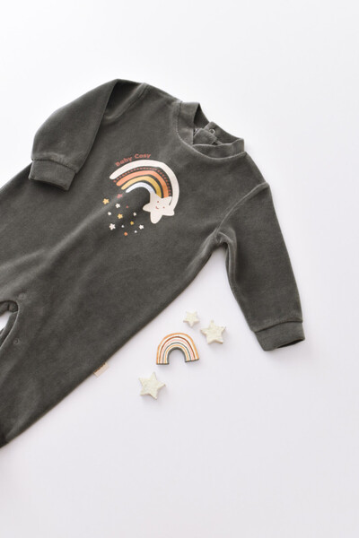 BabyCosy Salopeta Curcubeu cu maneca lunga si botosei Antracit, BabyCosy, 3-6 luni