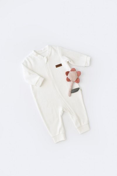 BabyCosy Salopeta cu maneca lunga si fermoar  Ecru, BabyCosy, 3-6 luni