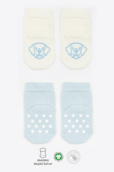 Bistyle Bistil Organik Dikişsiz 2li Figürlü Kaymaz Penye Soket Bebek Çorap