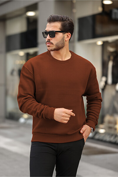 MAXIMILLIAN Мъжки суичър с кръгло деколте Regular Fit Basic КАФЯВ