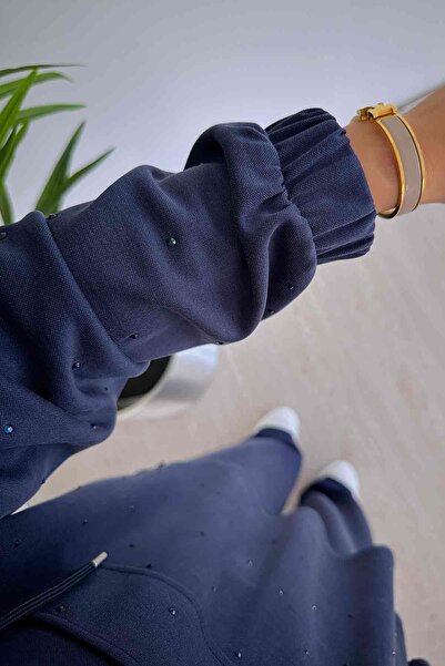 Ka Hijab Темно-синій 2-компонентний костюм Onu Taslı Oys Kumas Tesettur