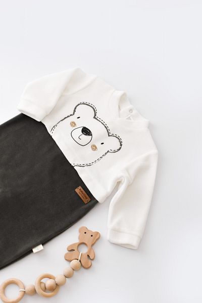 BabyCosy Salopeta Ursulet cu maneca lunga si botosei  Antracit, BabyCosy, 3-6 luni