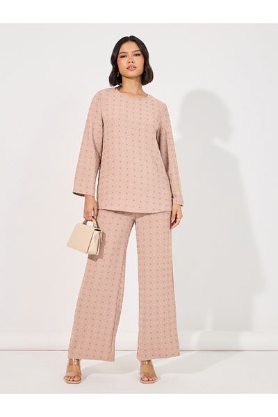 Styli Dobby Longline Top & Wide Leg Pants Modest Set