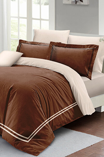 MonoHome Double Duvet Cover Set Special Woven Luxury Cotton Satin Coffee