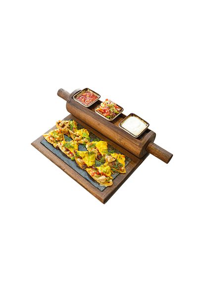 Davi Ahşap Wooden Presentation Plate & Joker Sauce Bowl Set - Multi-Purpose & Stylish Design