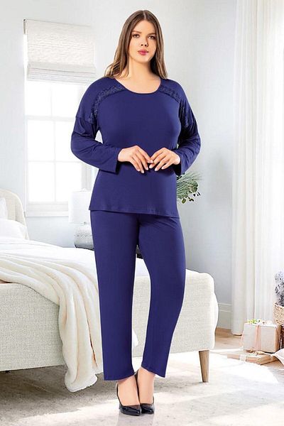 FAAL Δαντέλα Λεπτομερές Σετ Πιτζάμες Oversize Navy Blue 8809
