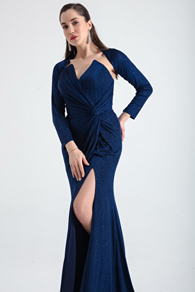 Lafaba Női sötétkék, aládrótozott, csillogó fűzős, hosszú estélyi ruha