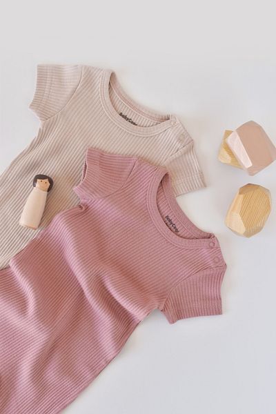 BabyCosy Set de 2 salopetele cu maneca scurta Roz/ Blush BabyCosy, 3-6 luni