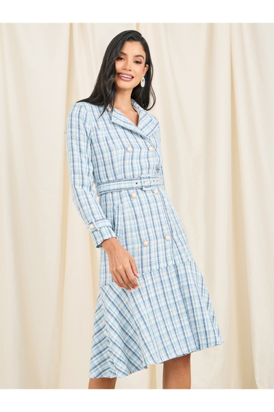 Styli Double Breasted Tweed Blazer Dress with Belt