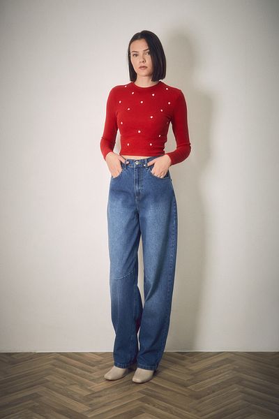 Fulla Moda Blugi Palazzo cu cataramă în talie cu fermoar
