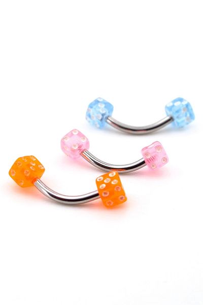 Solfera Set of 3 with Dice Tip 316L Surgical Steel Banana Tragus Cartilage Helix Rook Eyebrow Piercing P476
