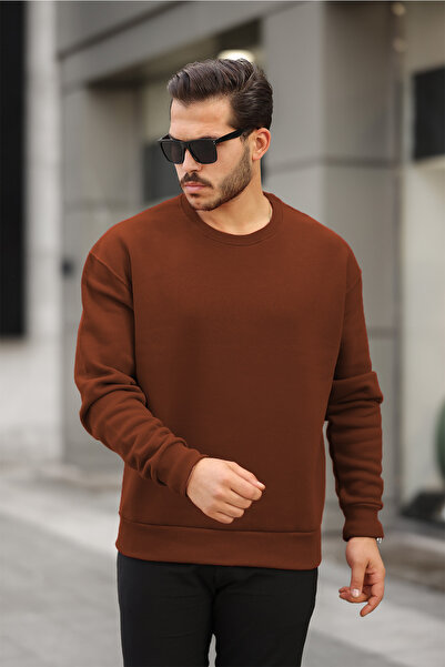 MAXIMILLIAN Мъжки суичър с кръгло деколте Regular Fit Basic КАФЯВ