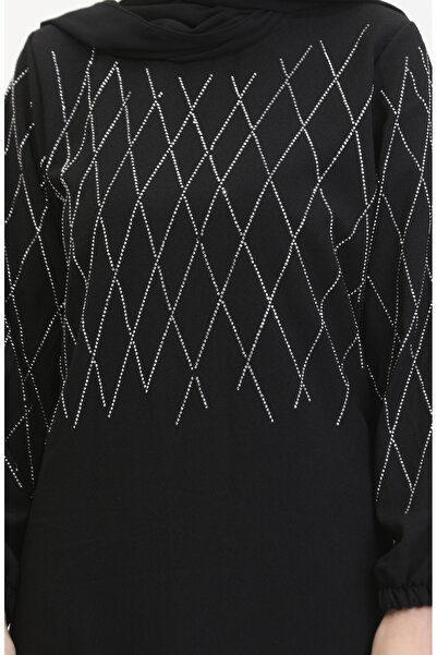 sefamerve Βραδινό φόρεμα με λεπτομέρεια από μαύρη πέτρα - 0525-01