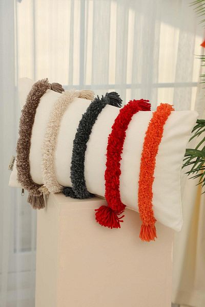 Aisha's Design Bohemian Decorative Throw Pillow Cover with Colorful Punch Tassel Detail, K-385