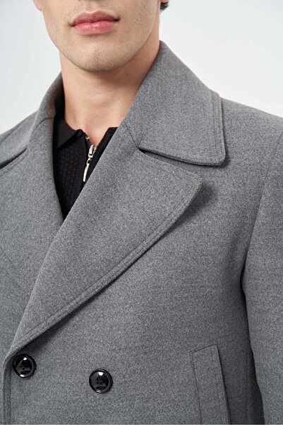 İmza Сірий Slim Fit пальто з перехресним застібанням - комір-стійка, один розріз, повна підкладка 1005245151