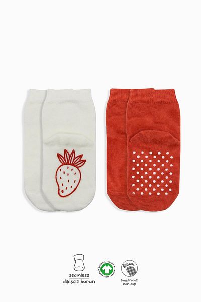 Bistyle Bistil Organic Seamless 2-Piece Fruity Non-Slip Combed Cotton Socket Baby Socks