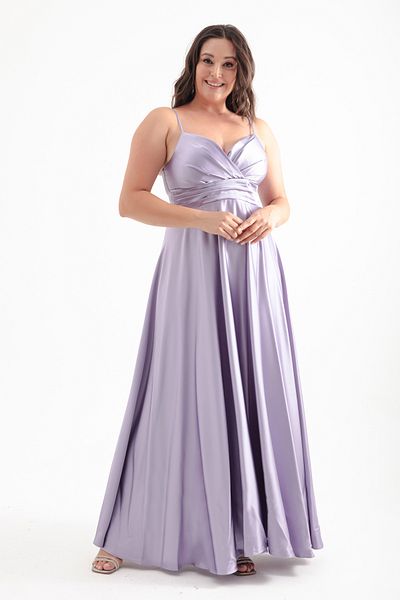 Lafaba Lilac Satin Plus Size Long Evening Dress - Rope Strap Homecoming Dress