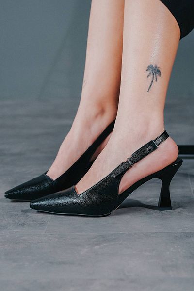 Lizzu Niola Black Sultan - Pantofi cu toc joasă pentru femei cu spatele deschis