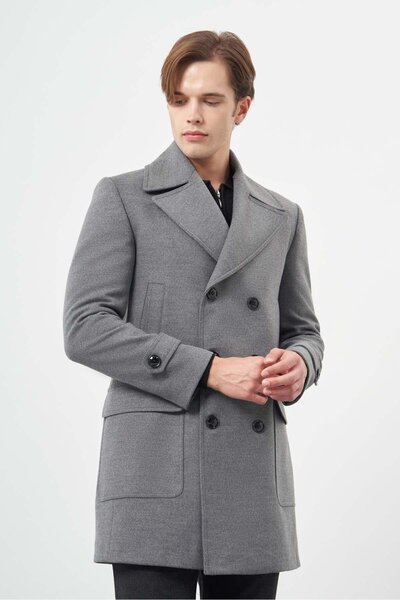 İmza Сірий Slim Fit пальто з перехресним застібанням - комір-стійка, один розріз, повна підкладка 1005245151