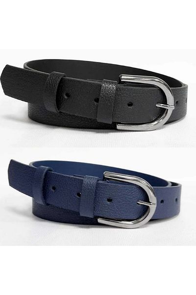 Kemerix Women's Black-Navy Classic 2-Piece Belt Set