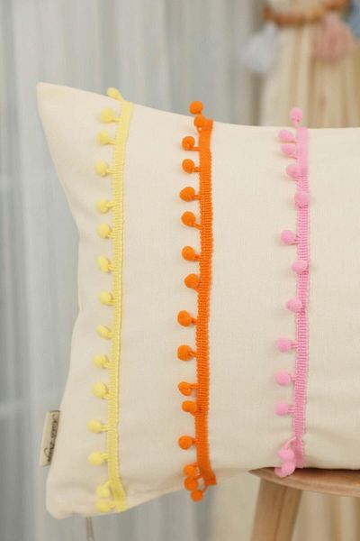 Aisha's Design Colorful Pompom Special Design Decorative Throw Pillow Cover,K-393