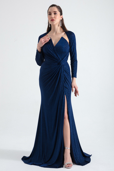 Lafaba Női sötétkék, aládrótozott, csillogó fűzős, hosszú estélyi ruha