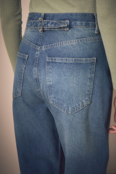 Fulla Moda Zippered Waist Buckle Palazzo Jean