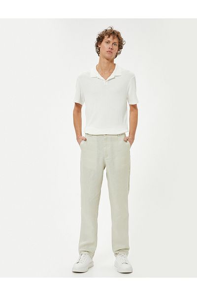 Koton Λινά παντελόνια Chino Slim Fit - Λεπτομέρεια τσέπης με κουμπιά