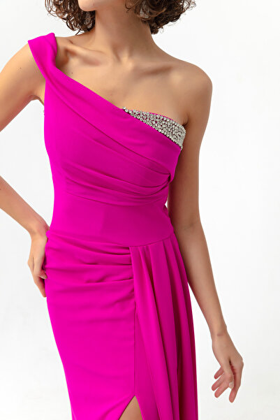 Lafaba Női fukszia vállig érő hosszú estélyi ruha