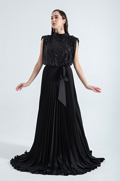 Lafaba Dámské černé dlouhé večerní šaty s flitry