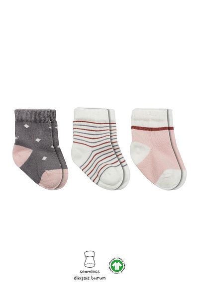 Bistyle Bistil Organic Seamless 3-Piece Polka Dot Girl Combed Cotton Socket Baby Socks 0-3 Months