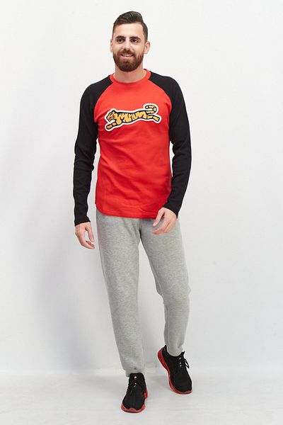 Le tigre Men Crew Neck Long Sleeve Embroidered Logo Sweatshirt, Red Combo