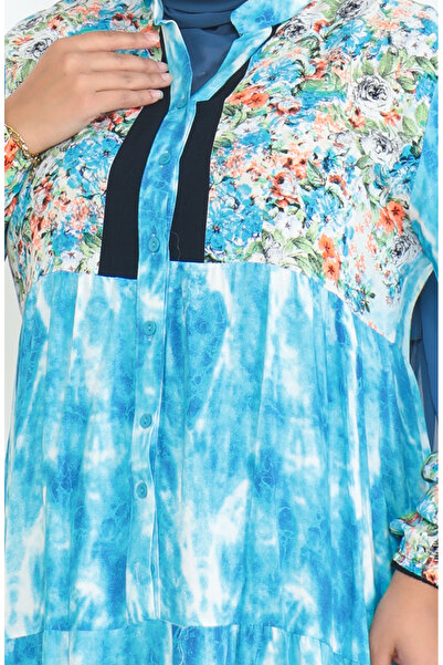 sefamerve Φόρεμα με τιρκουάζ μοτίβο βισκόζης Plus Size - 5071-03