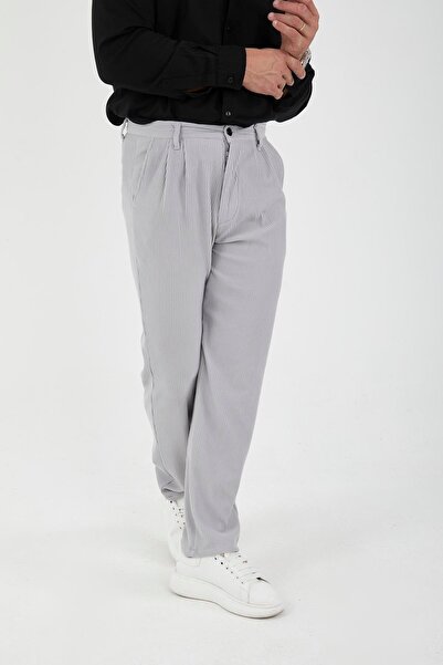 Valiberta Men's Gray Trousers - Ribbed Baggy Fit