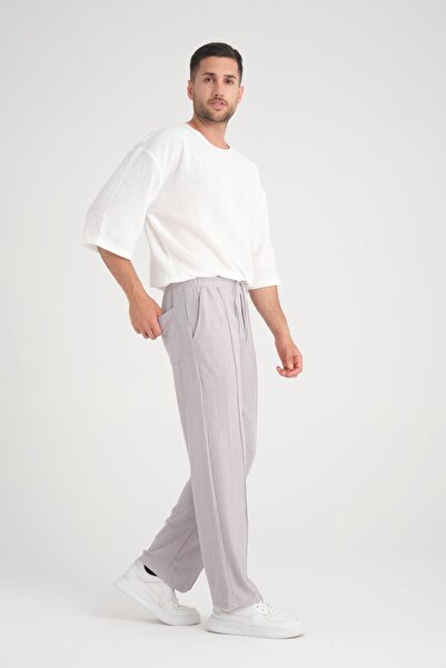 Valiberta Gray Straight Patterned Comfortable Baggy Pants - Elastic Waist