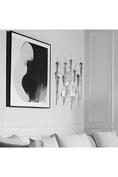 Apliqa Laura Krom Kristal Taşlı Modern Tasarım Su Damlası Taşlı Duvar Lambası Salon Aplik